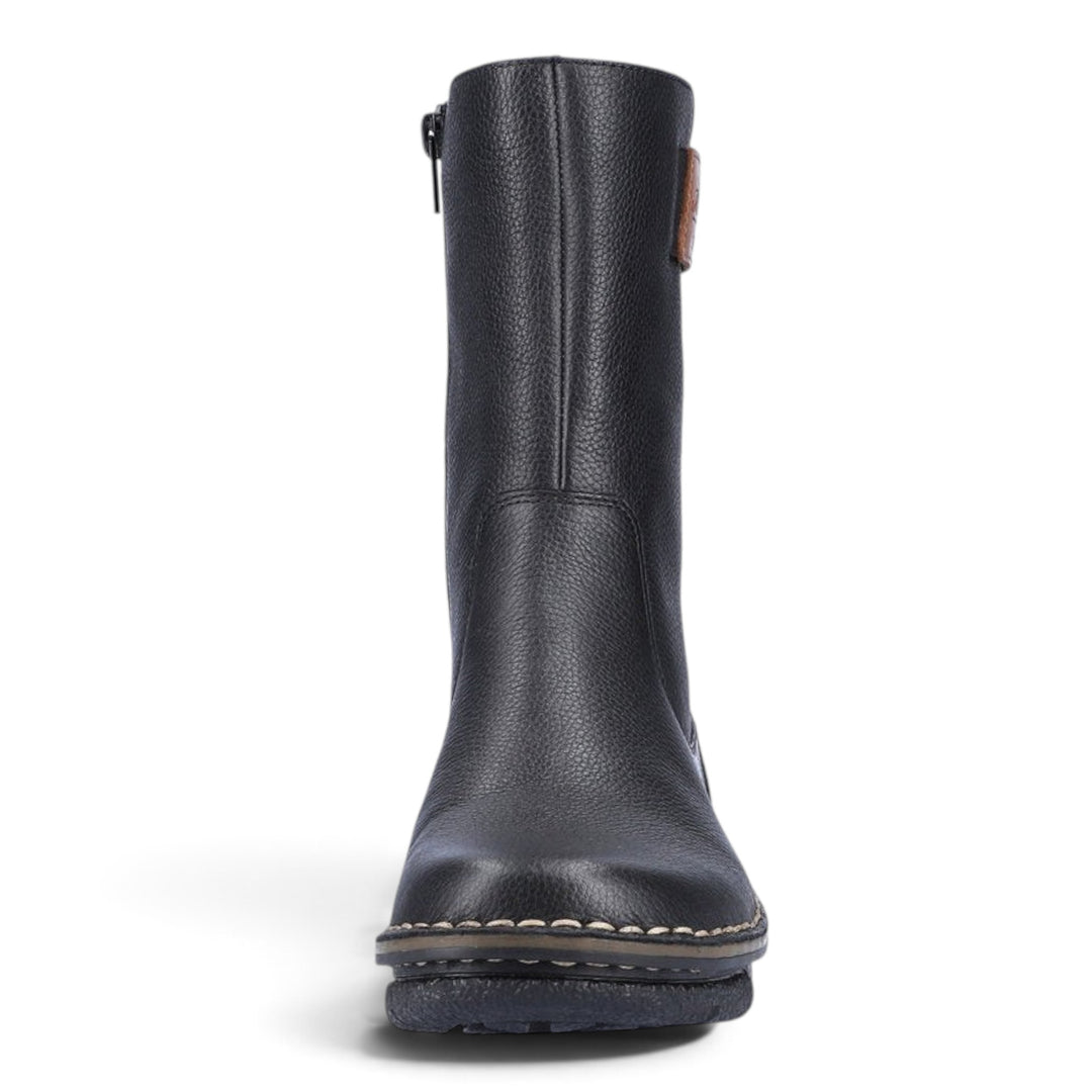 ada-shoes.ro Rieker black leather boots with wool lining, side zipper, and round toe for winter comfort