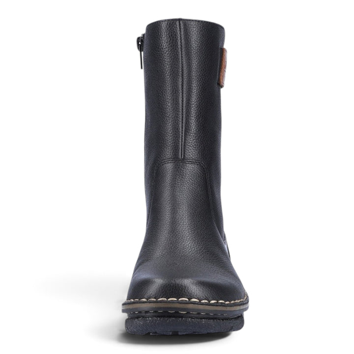 ada-shoes.ro Rieker black leather boots with wool lining, side zipper, and round toe for winter comfort