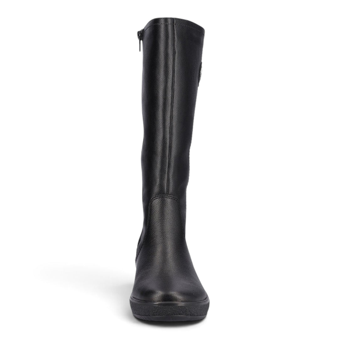 ada-shoes.ro Rieker black faux leather knee-high boots with wool lining and back zipper for adjustable calf width