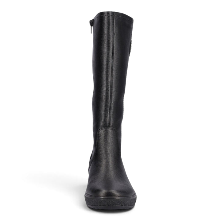 ada-shoes.ro Rieker black faux leather knee-high boots with wool lining and back zipper for adjustable calf width