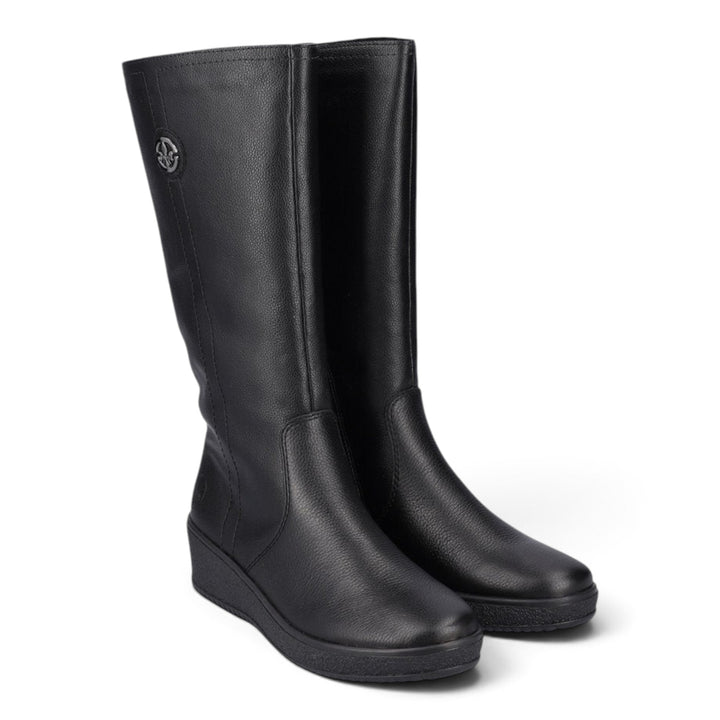 ada-shoes.ro Rieker black faux leather casual boots with wool lining and flexible sole for winter comfort