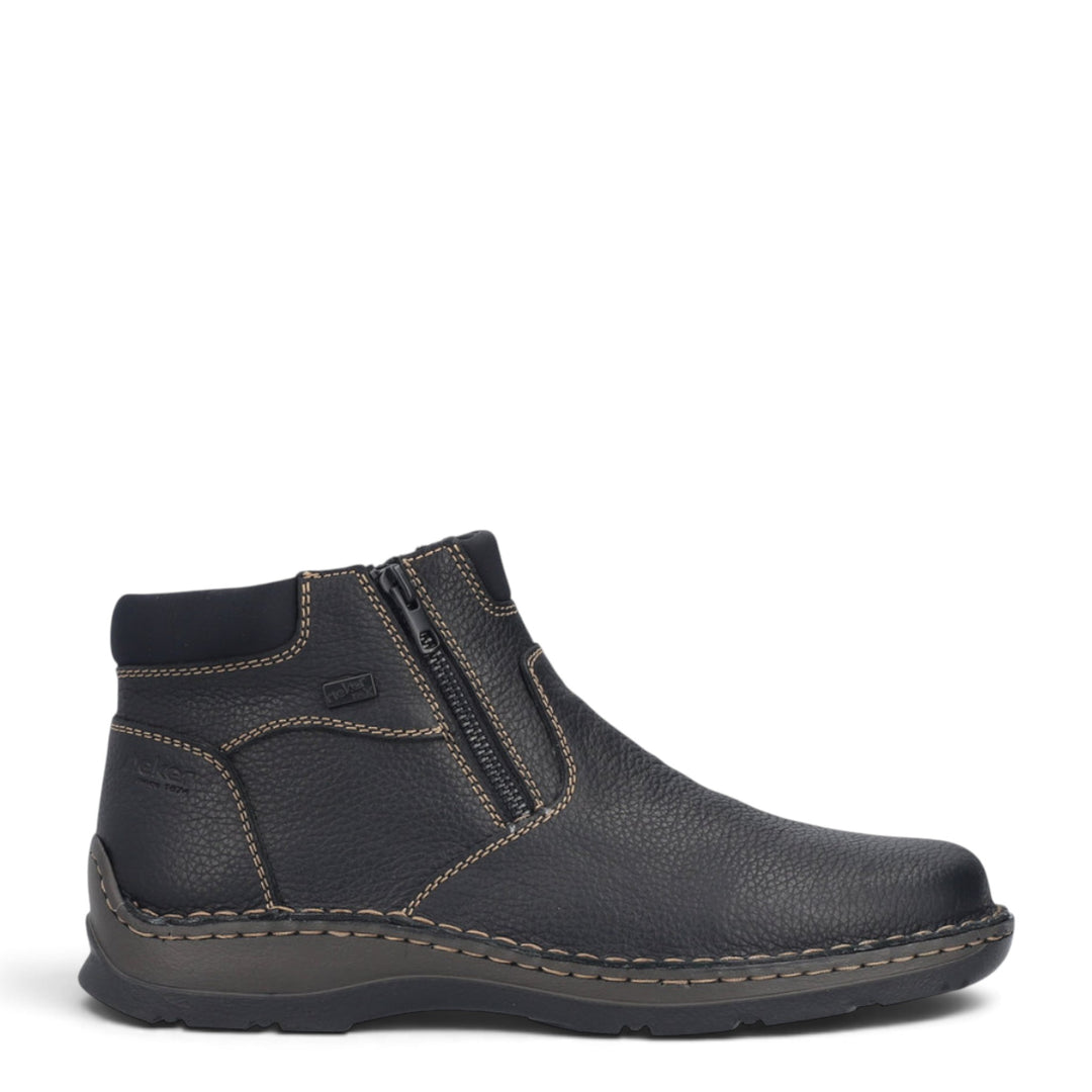 ada-shoes.ro Rieker black leather casual boots with wool lining, side zippers, and contrast stitching