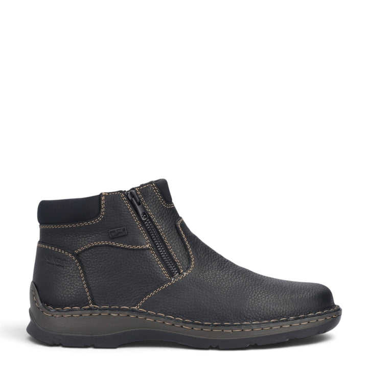 ada-shoes.ro Rieker black leather casual boots with wool lining, side zippers, and contrast stitching