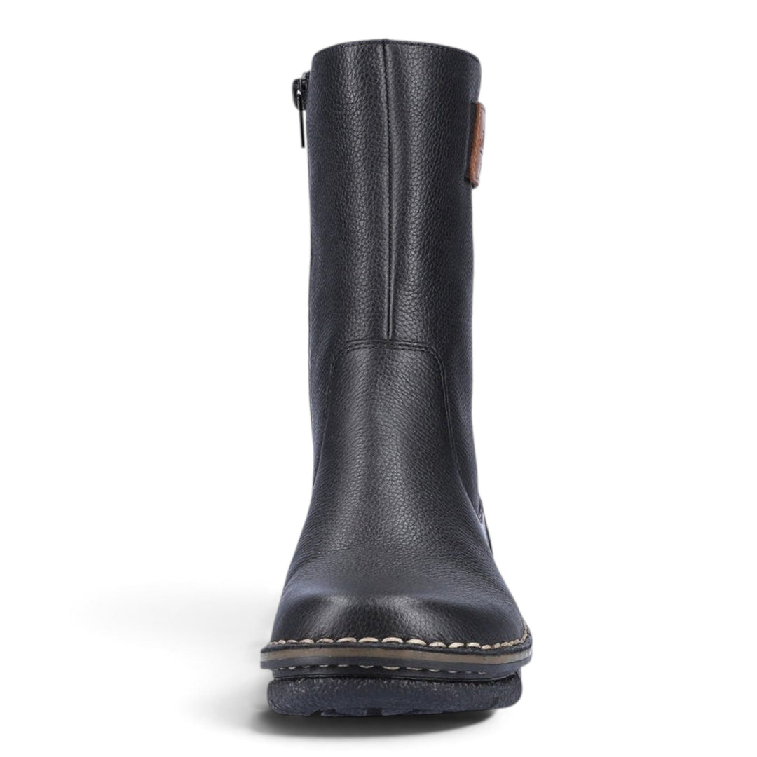 ada-shoes.ro Rieker black leather boots with wool lining, side zipper, and round toe for winter comfort