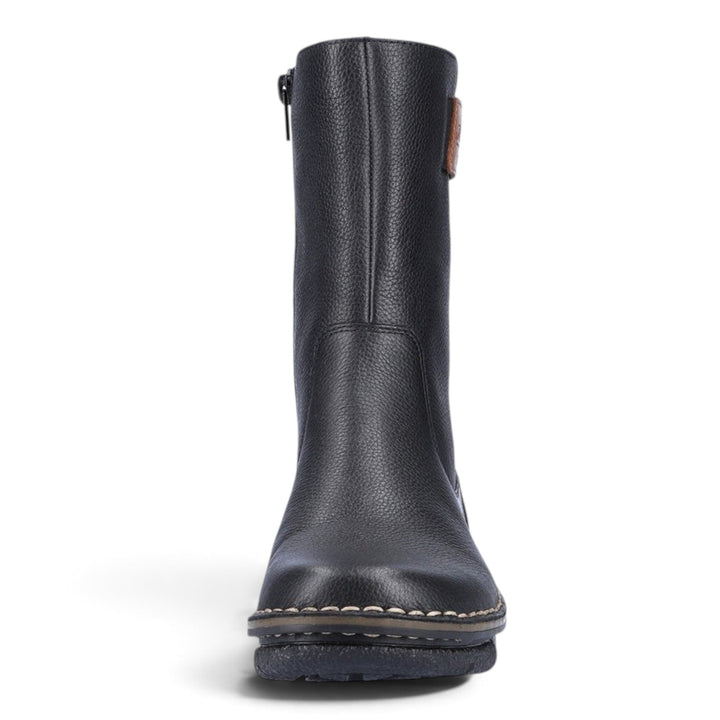 ada-shoes.ro Rieker black leather boots with wool lining, side zipper, and round toe for winter comfort
