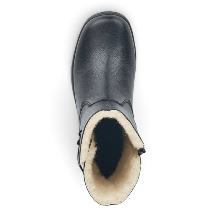 ada-shoes.ro Rieker black leather winter boots with warm wool lining and side zipper, top view