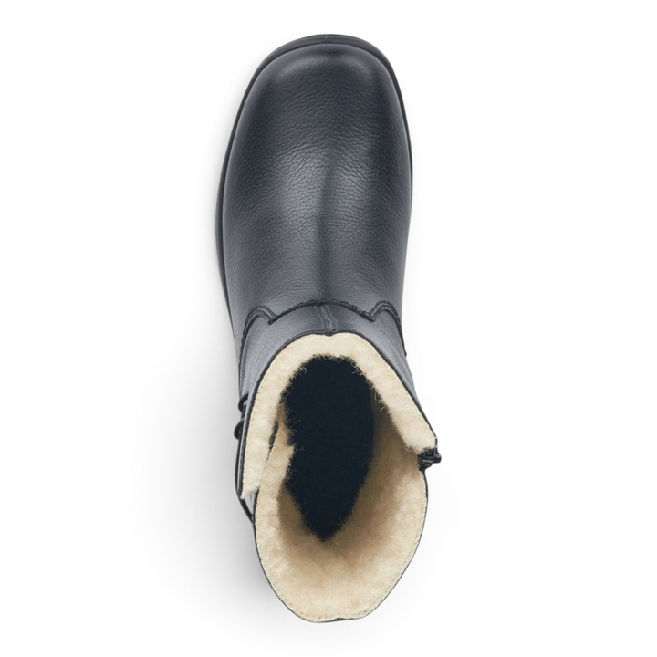 ada-shoes.ro Rieker black leather winter boots with warm wool lining and side zipper, top view