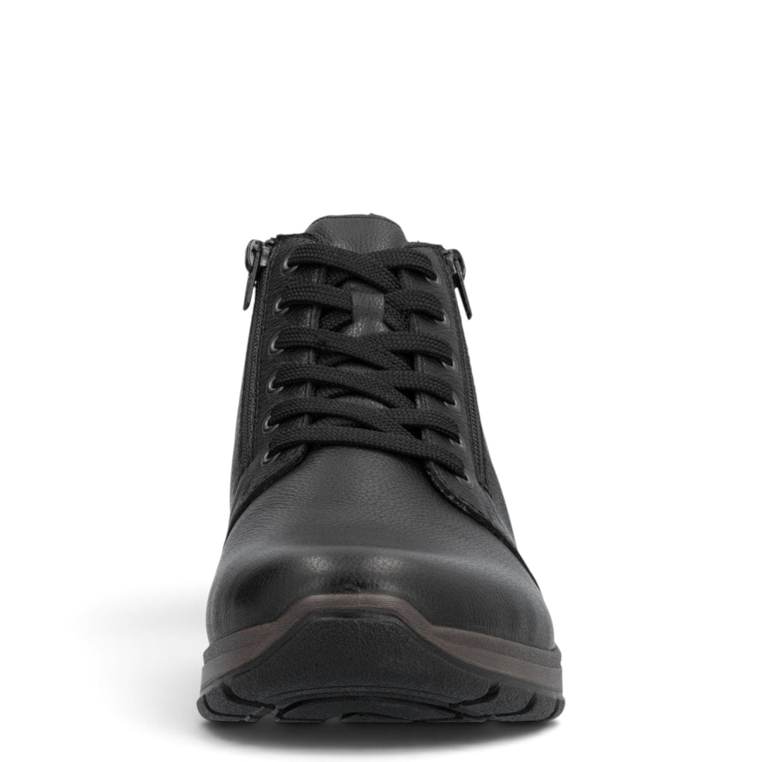 ada-shoes.ro Rieker black leather ankle boots with laces and side zippers for winter comfort