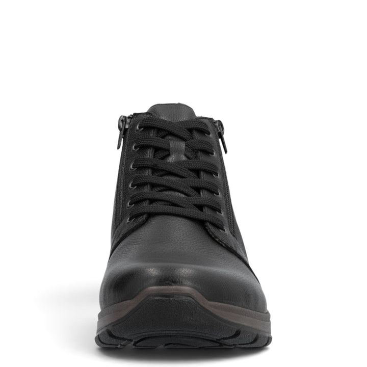 ada-shoes.ro Rieker black leather ankle boots with laces and side zippers for winter comfort
