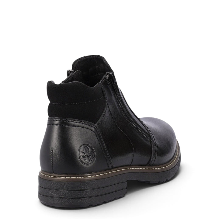 ada-shoes.ro Rieker black leather ankle boots with side zipper, wool lining, and durable rubber sole for men