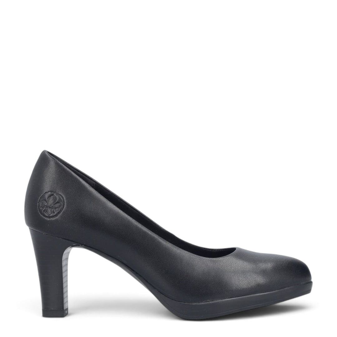 ada-shoes.ro Rieker black leather slip-on pumps with a 7cm block heel and Antistress technology