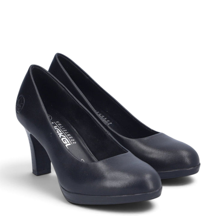 ada-shoes.ro Rieker black leather slip-on pumps with a 7cm block heel and Antistress comfort technology