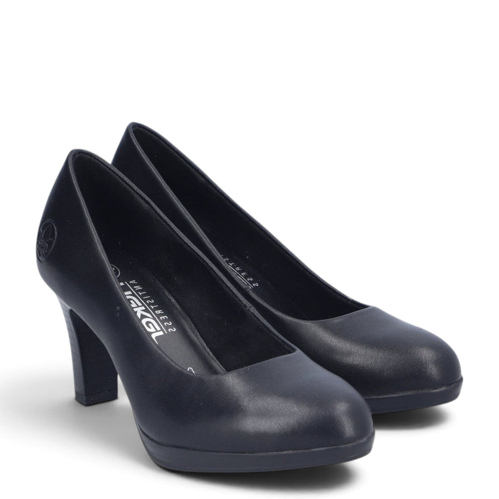ada-shoes.ro Rieker black leather slip-on pumps with a 7cm block heel and Antistress comfort technology