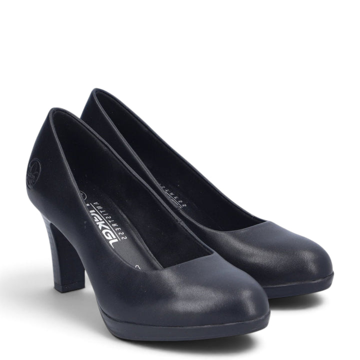 ada-shoes.ro Rieker black leather slip-on pumps with a 7cm block heel and Antistress comfort technology
