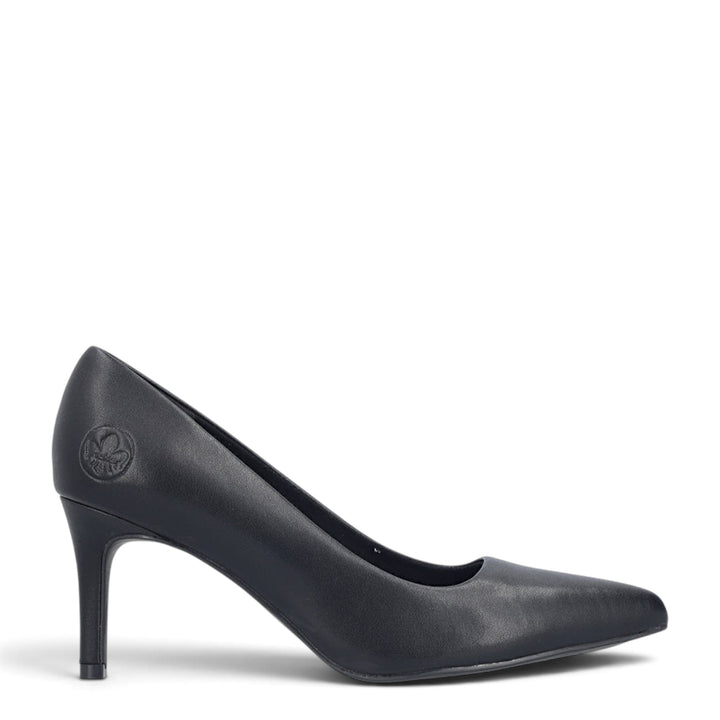 ada-shoes.ro Rieker black leather stiletto pumps with a 7cm heel, pointed toe, and Antistress technology.