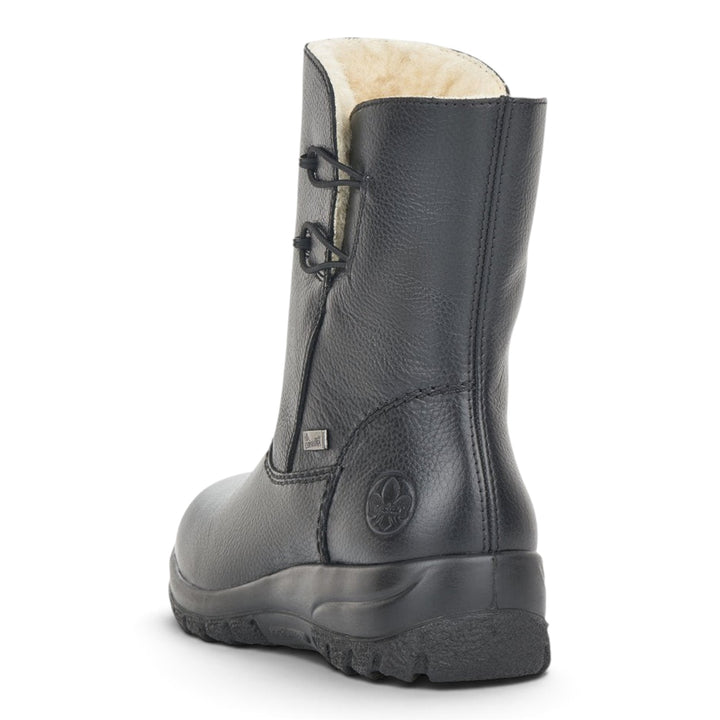 ada-shoes.ro Rieker black leather TEX winter boots with wool lining and flexible antistress sole, rear view