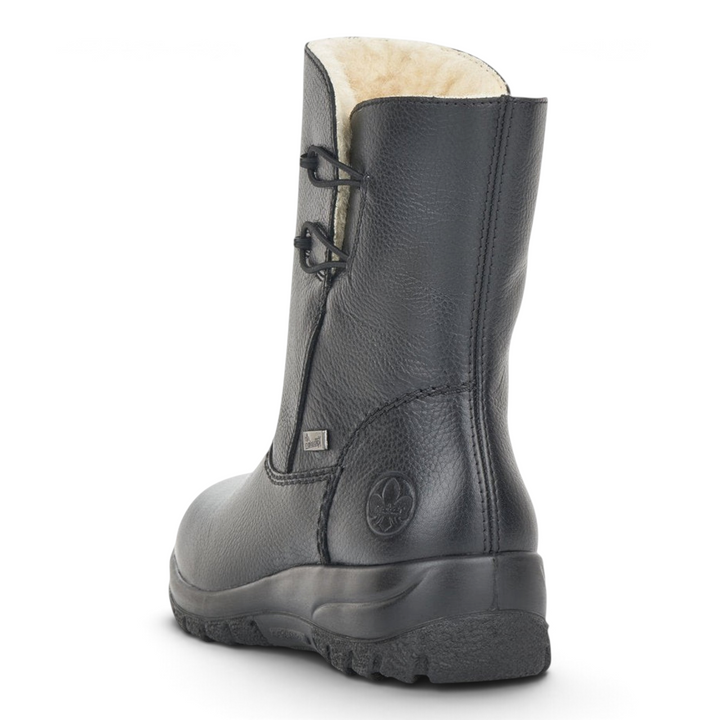 ada-shoes.ro Rieker black leather TEX winter boots with wool lining and flexible antistress sole, rear view