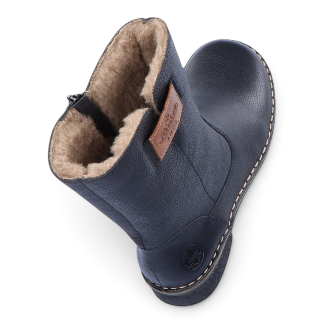 ada-shoes.ro Rieker black leather boots with warm sheep wool lining and side zipper for winter comfort