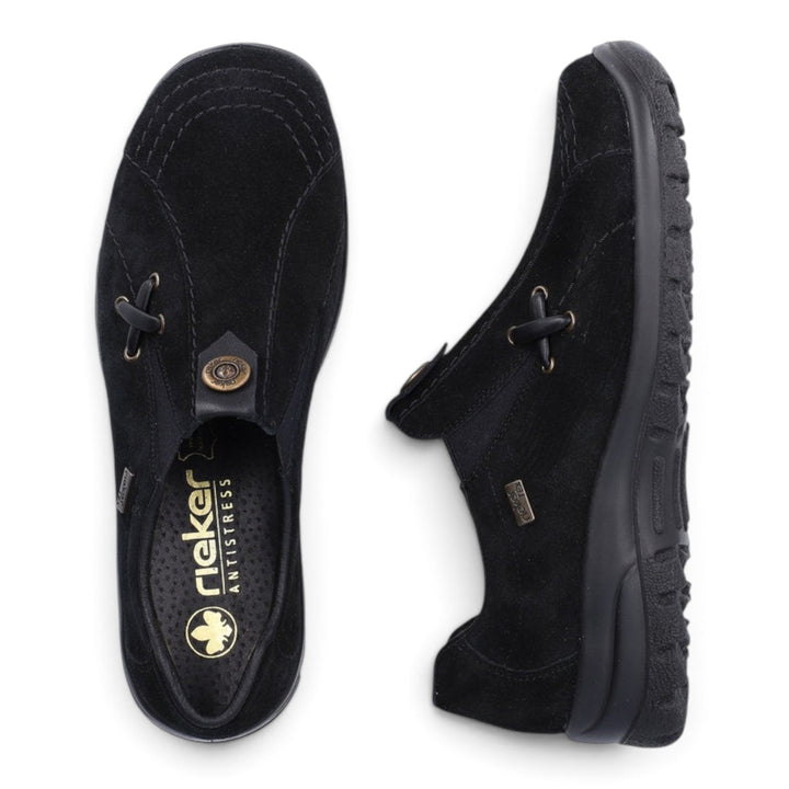 ada-shoes.ro Rieker black nubuck casual shoes with elastic detail and shock-absorbing sole for women