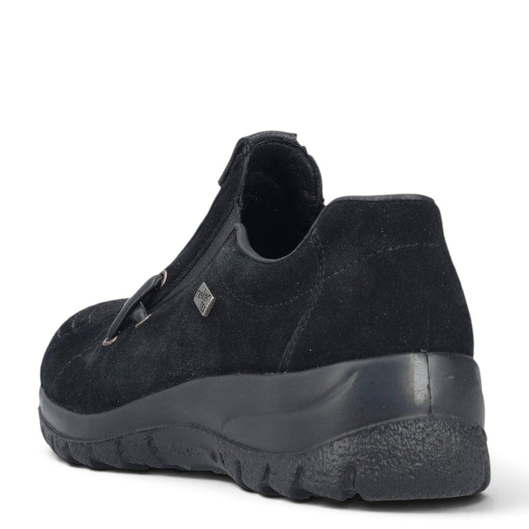 ada-shoes.ro Rieker black nubuck leather casual slip-on shoes with elastic side and shock-absorbing sole