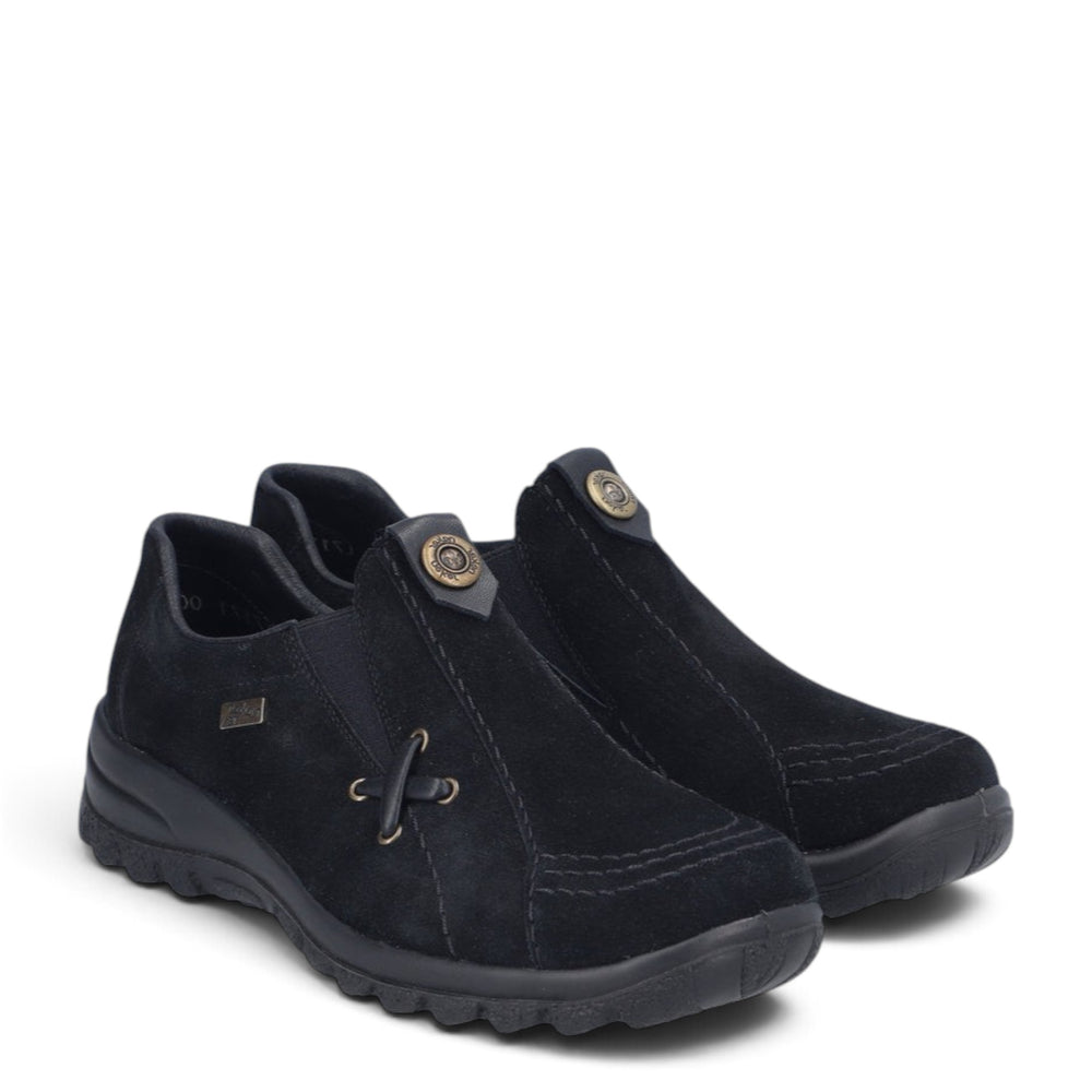 ada-shoes.ro Rieker black nubuck leather casual slip-on shoes with elastic sides and shock-absorbing soles