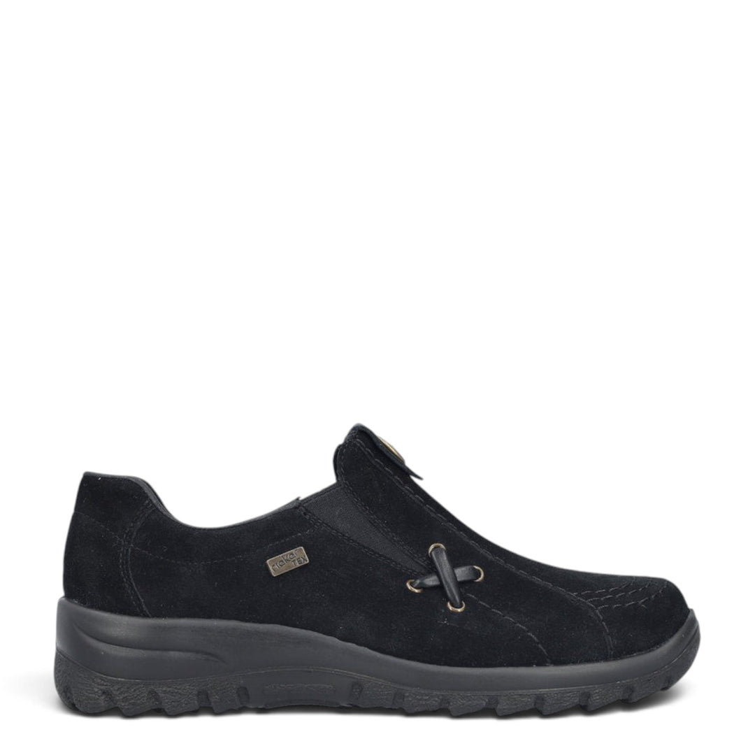 ada-shoes.ro Rieker black nubuck leather casual slip-on shoes with elastic gusset and shock-absorbing sole
