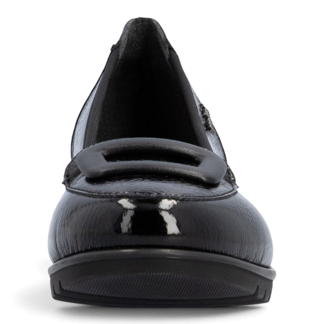 ada-shoes.ro Rieker black patent casual loafers with a decorative buckle and flexible sole for women