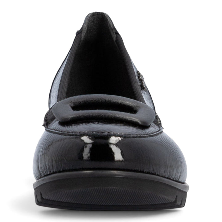 ada-shoes.ro Rieker black patent casual loafers with a decorative buckle and flexible sole for women
