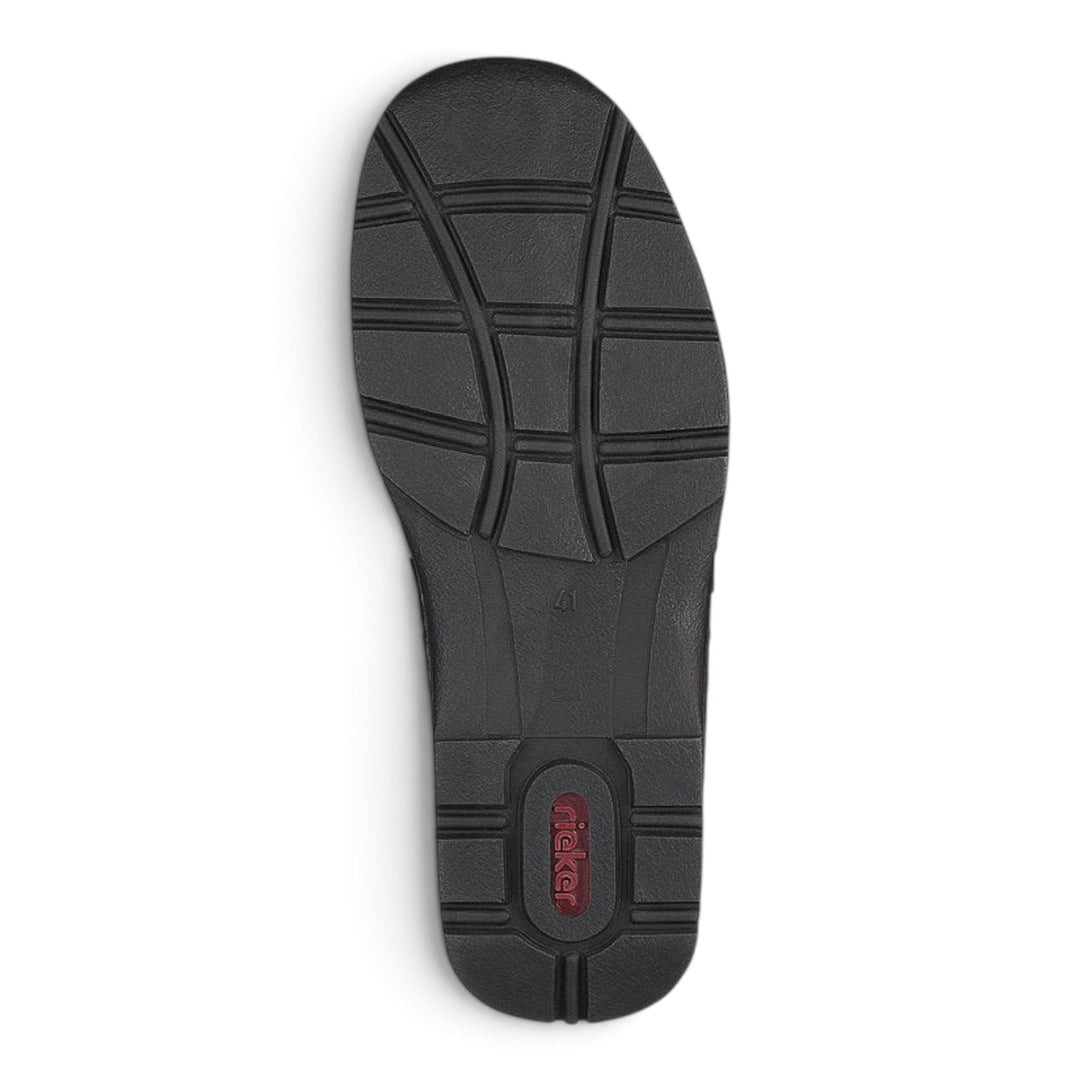 ada-shoes.ro Rieker Antistress casual shoe black rubber outsole with textured tread pattern and brand logo