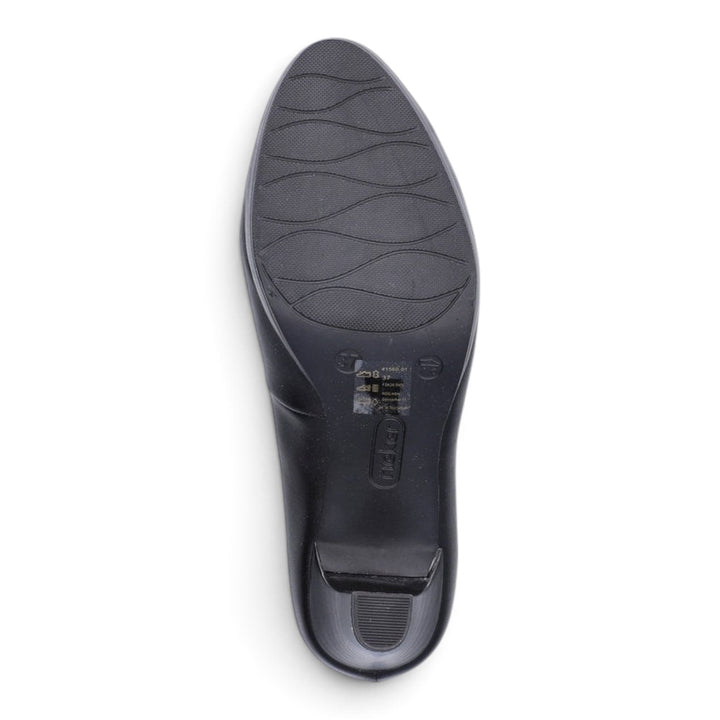 ada-shoes.ro Rieker black leather shoe sole with textured grip pattern and stable block heel