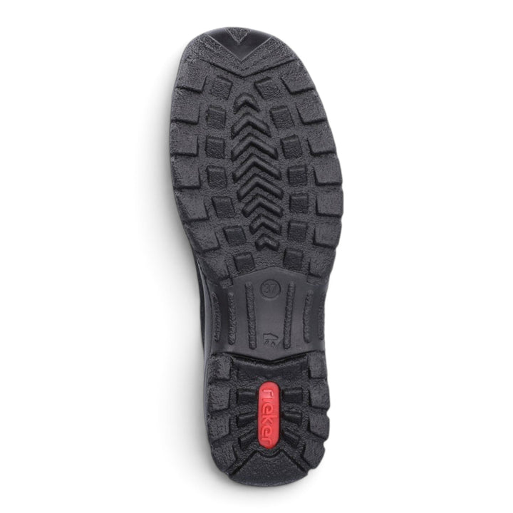 ada-shoes.ro Rieker black casual shoe sole with shock-absorbing tread pattern and red brand logo detail