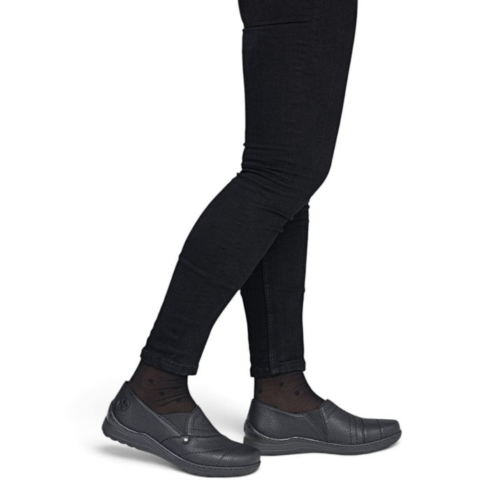 ada-shoes.ro Rieker black slip-on casual shoes with wide H fit, elastic inserts, and cushioned sole for daily comfort
