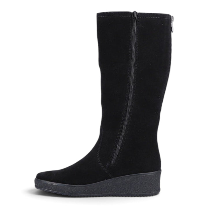 ada-shoes.ro Rieker black suede casual boots with wool lining and flexible wedge sole, side view