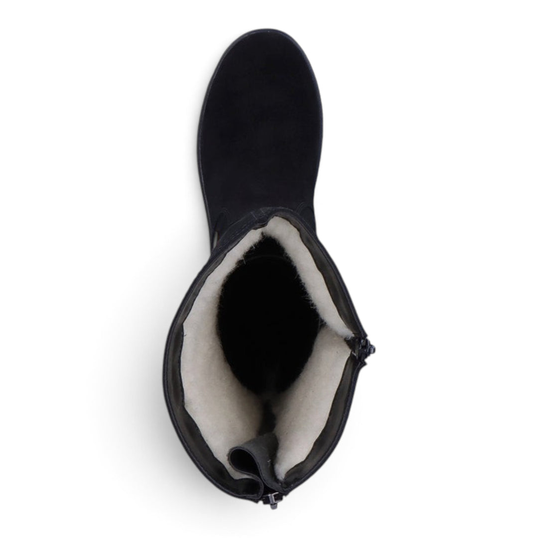 ada-shoes.ro Rieker black suede casual boots with warm natural wool lining and side zipper, top view