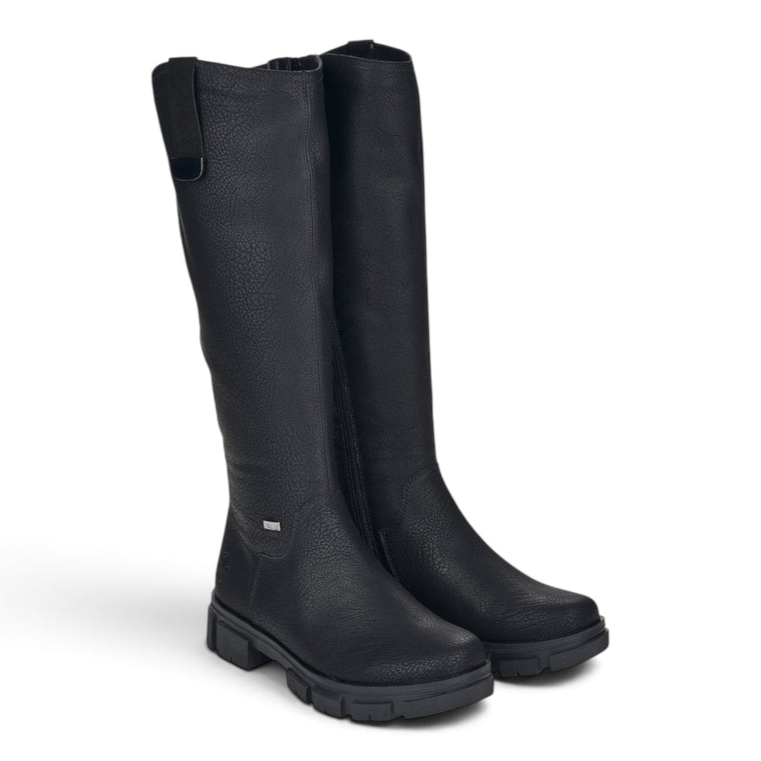 ada-shoes.ro Rieker black waterproof boots with TEX membrane, wool lining, and flexible antistress sole for wide calves