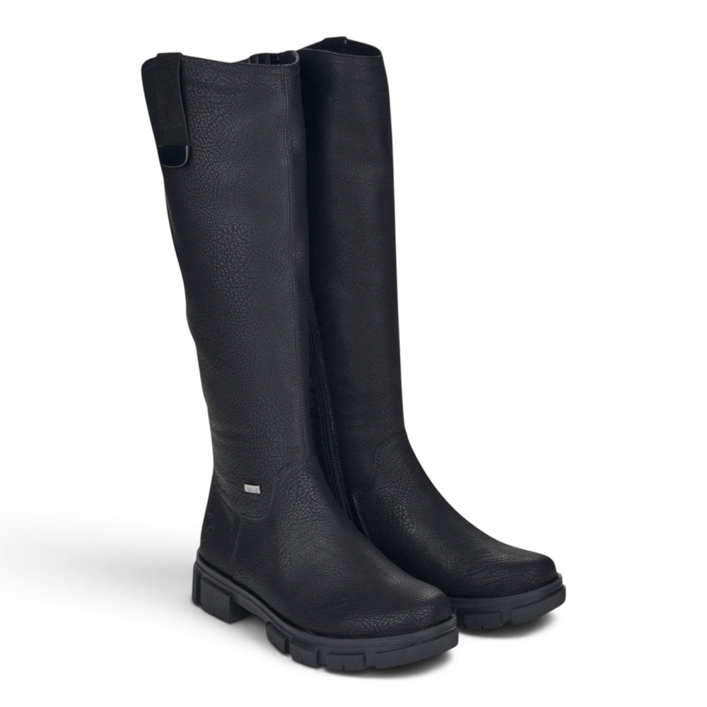 ada-shoes.ro Rieker black waterproof boots with TEX membrane, wool lining, and flexible antistress sole for wide calves