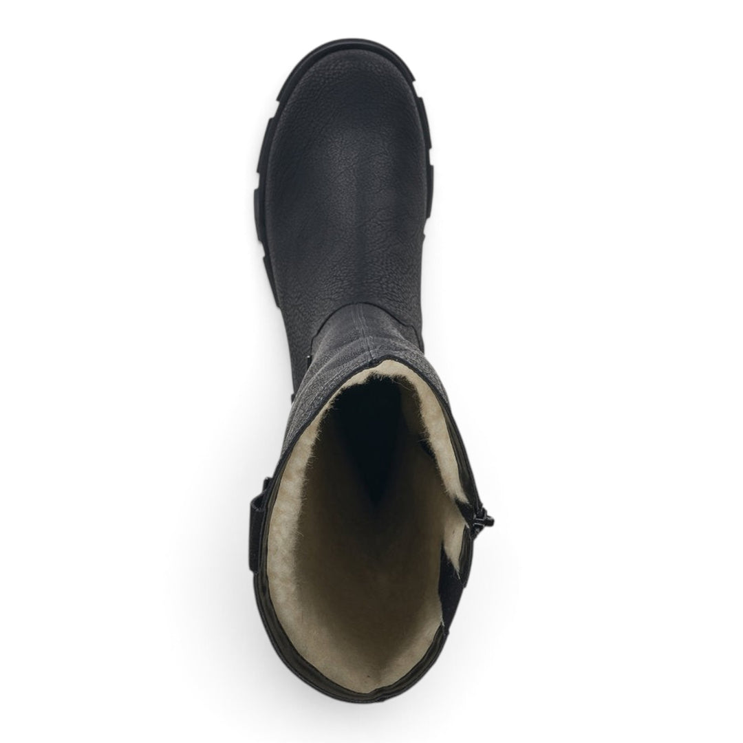 ada-shoes.ro Rieker black waterproof boots with warm wool lining and flexible antistress sole, top view