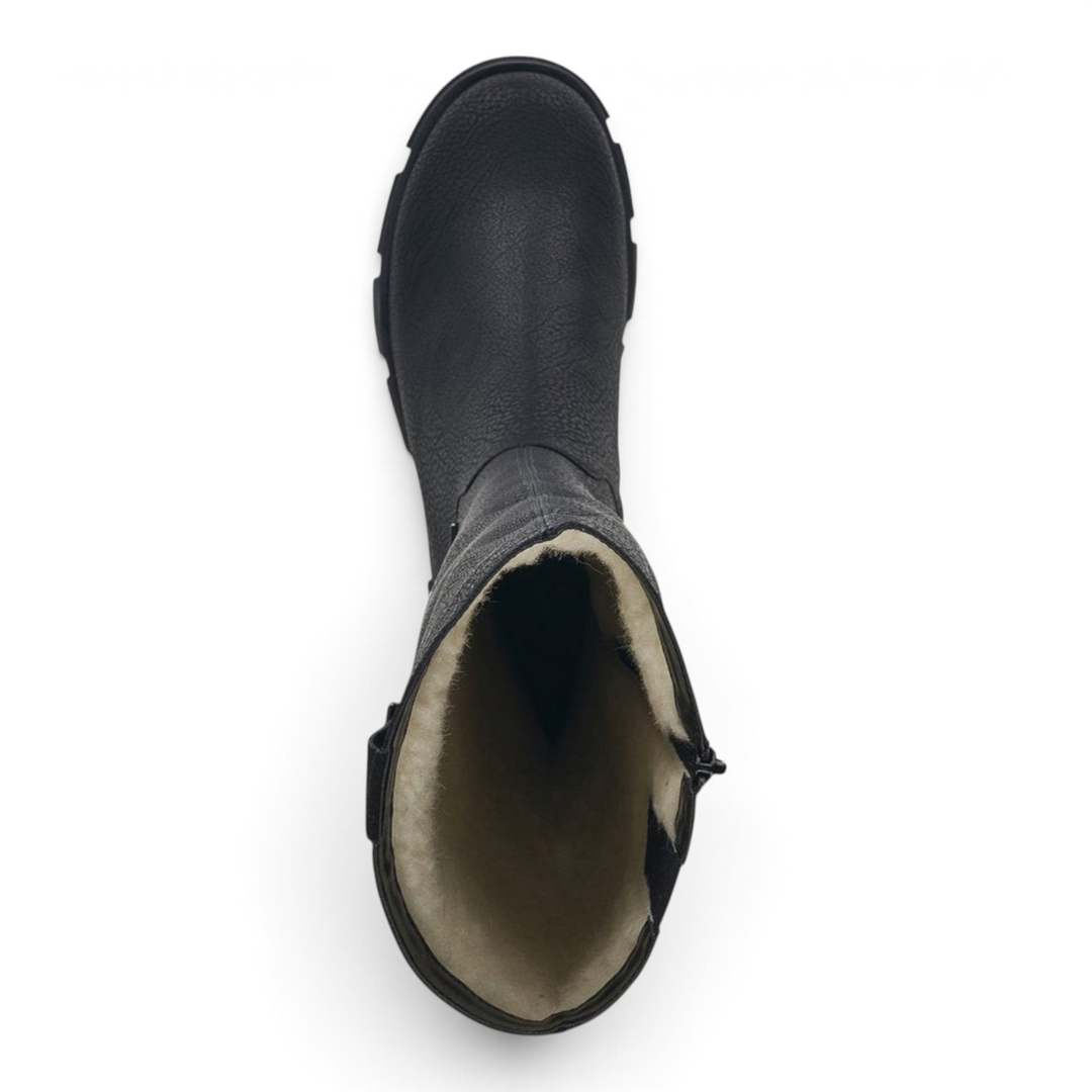 ada-shoes.ro Rieker black waterproof boots with warm wool lining and flexible antistress sole, top view