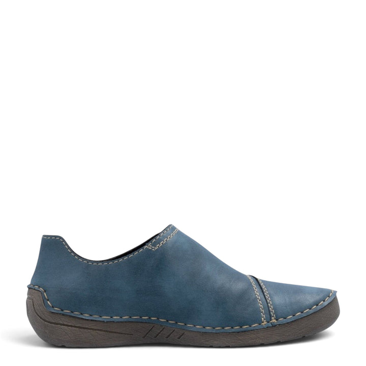 ada-shoes.ro Rieker blue casual slip-on shoes with contrast stitching and a flexible brown sole
