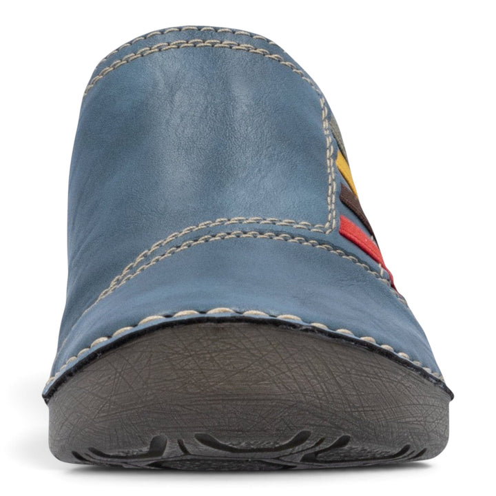 ada-shoes.ro Rieker blue leather casual shoe with contrast stitching and multi-colored side accents