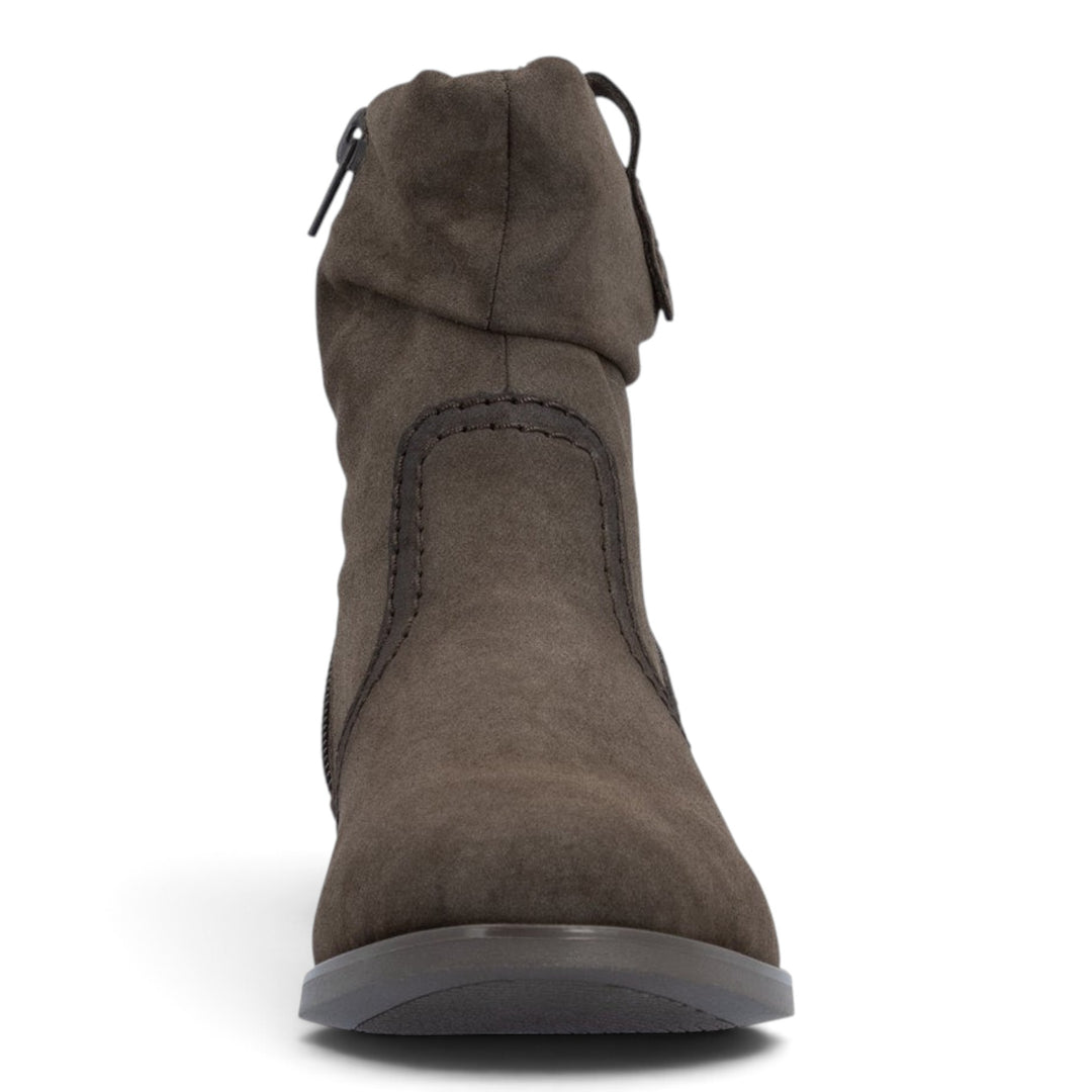 ada-shoes.ro Rieker dark brown faux leather ankle boots with velvet lining and side zipper for women