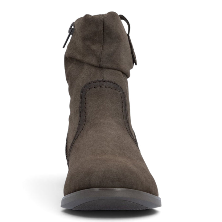 ada-shoes.ro Rieker dark brown faux leather ankle boots with velvet lining and side zipper for women