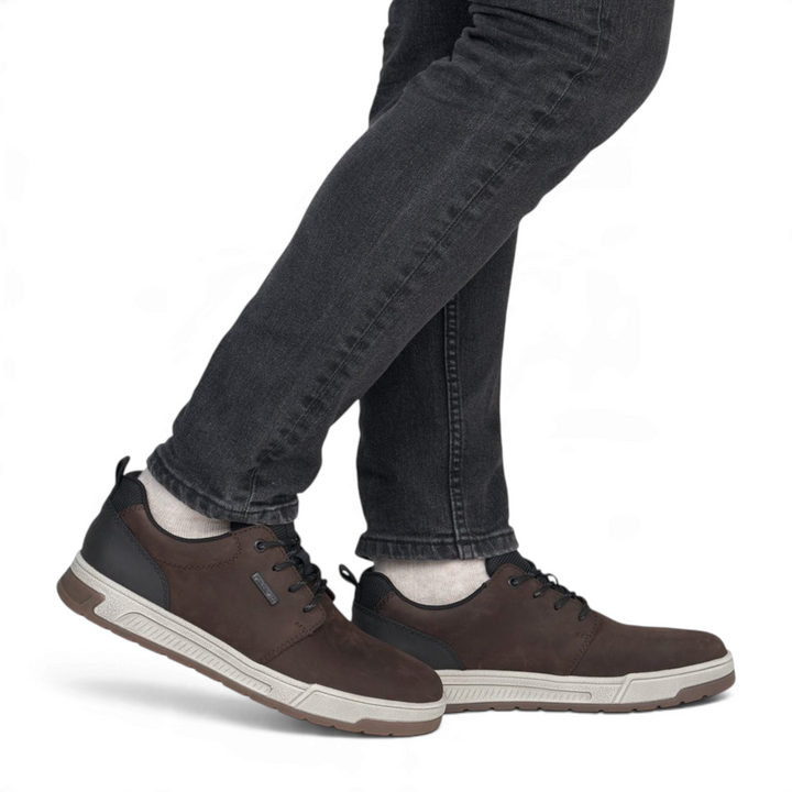 ada-shoes.ro Rieker casual sneakers in dark brown nubuck-style synthetic leather with black heel and grey sole