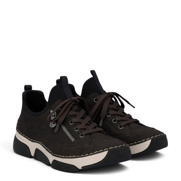 ada-shoes.ro Rieker casual brown sneakers with lace-up closure, decorative side zipper, and flexible antistress sole.