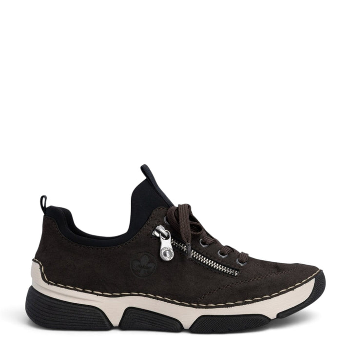 ada-shoes.ro RIEKER casual brown sneakers with lace-up closure, side zipper, and comfortable antistress sole
