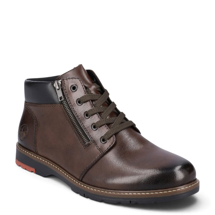 ada-shoes.ro Rieker brown leather ankle boots with wool lining, side zipper, and laces for men
