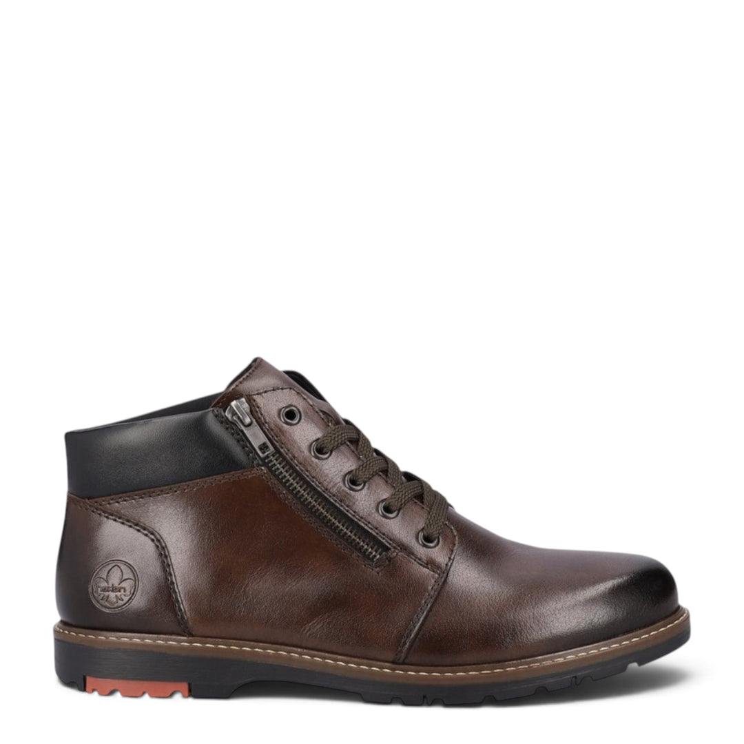 ada-shoes.ro Rieker brown leather ankle boots with wool lining, side zipper, and lace-up closure for men