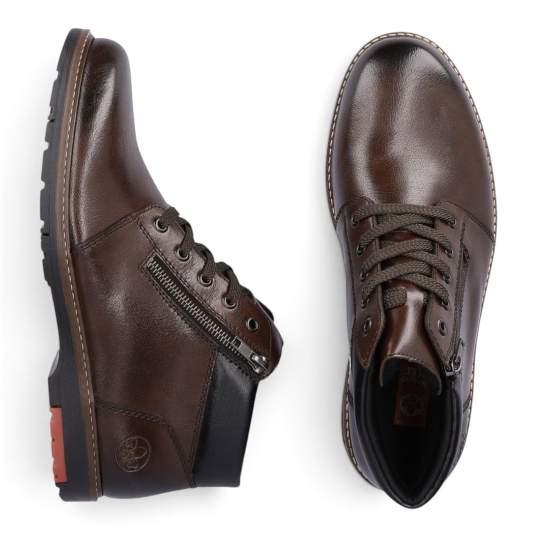 ada-shoes.ro Rieker brown leather ankle boots with side zipper and lace-up closure for men