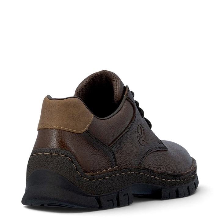 ada-shoes.ro Rieker chocolate brown leather casual shoes with Antistress sole, rear view showing textured heel detail.