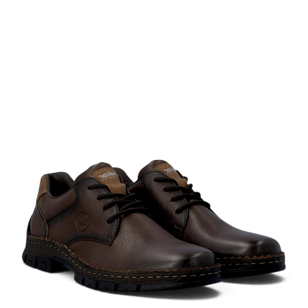 ada-shoes.ro Rieker brown leather casual shoes with round toe, lace-up closure, and antistress sole for men